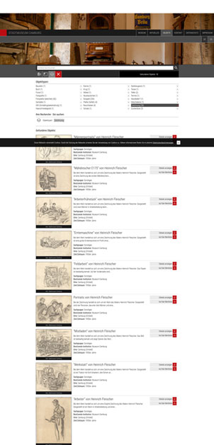Objektrecherche auf Homepage des Stadtmuseums Camburg